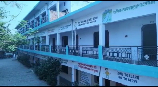 Modern school campus, aerial view